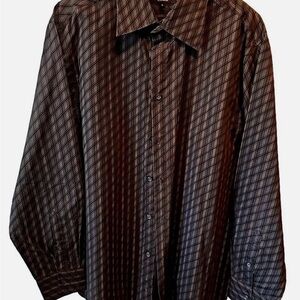 Eighty Eight Platinum: Brown Striped Regular Fit Long Sleeve Button Up, Mens md
